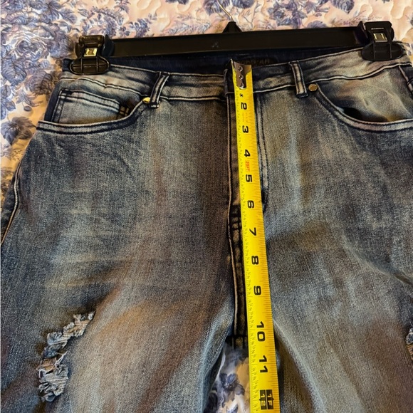 Women's Straight Leg Cargo  super stacked Jeans - Distressed Blue - Picture 4 of 6